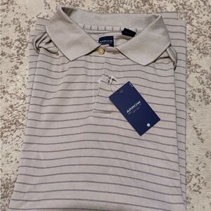 Arrow Men's XLarge Beige Striped Polo Shirt 2 Button New with Tags